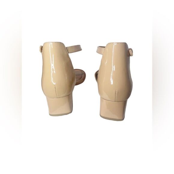 Tory Burch Patent Leather Heeled Peep Toe Tan/Nude Sandal - Picture 8 of 9